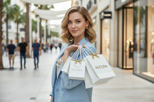 they're perfect but now can you change the woman and background and make the bags identical but slightly smaller
